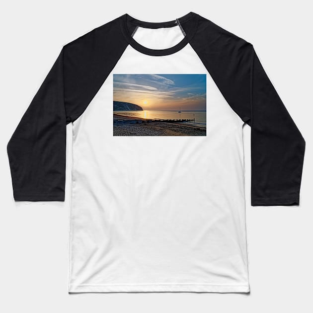 Swanage Bay Sunrise Baseball T-Shirt by galpinimages